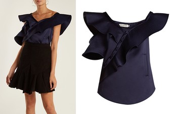 One-Shoulder Ruffled Duchess-Satin Top