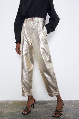 Metallic Faux Leather Slouchy Trousers from Zara