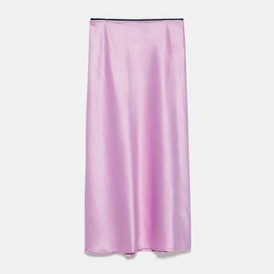 Satin Skirt With Contrast Lace Trim from Zara