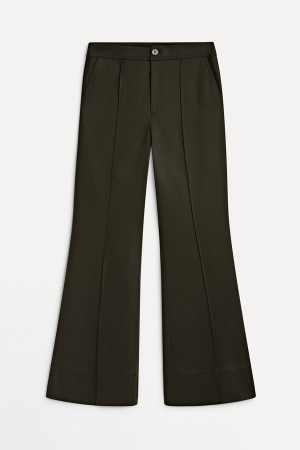 Waxed Kick Flare Trousers With Central Seam from Massimo Dutti