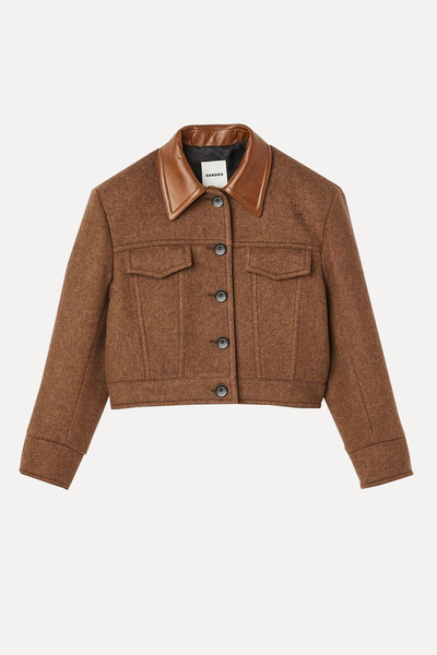 Short Jacket With Leather Collar from Sandro