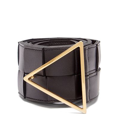 Triangle-Buckle Intrecciato-Leather Belt from Bottega Veneta