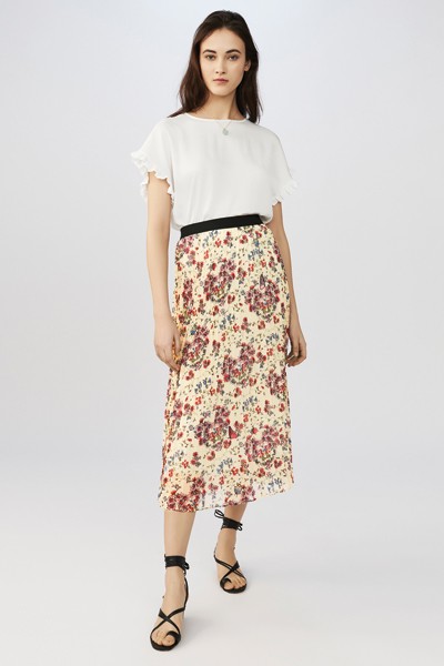 Long Pleated Floral Print Skirt from Maje