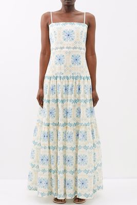 Lima Square-Neck Printed Linen Maxi Dress from Agua by Agua Bendita