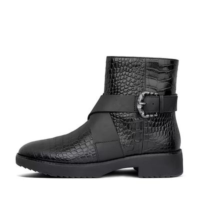 Helmi Croc-Embossed Leather Ankle Boots