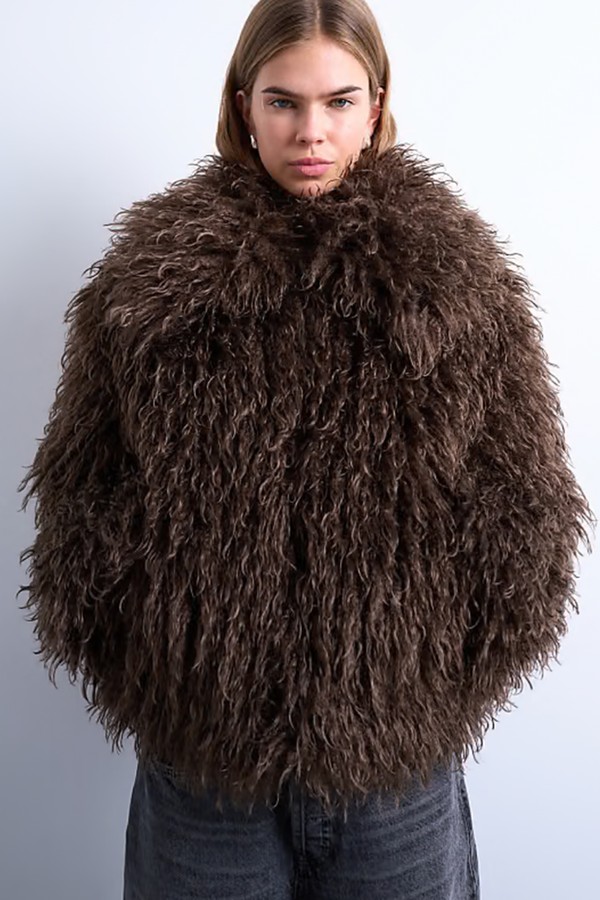 Faux Mongolian Fur Bomber Coat