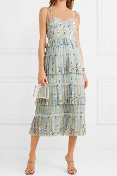 Tiered Floral-Print Chiffon Midi Dress from Self-Portrait