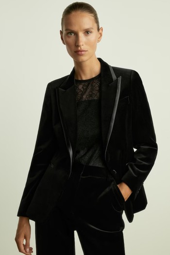 Velvet Single Breasted Suit Blazer