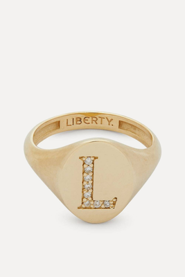9ct Gold & Diamond Initial Signet Ring  from Liberty London