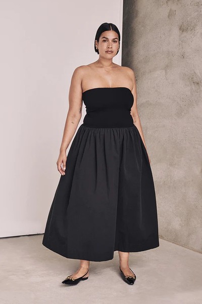 Sophie Strapless Midi Dress from Dissh