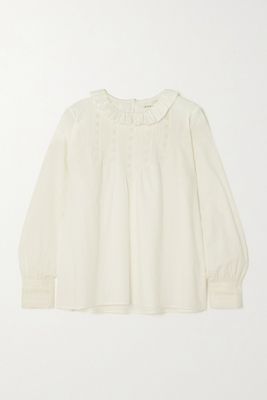 Plum Ruffled Broderie Anglaise Organic Cotton-Poplin Blouse from DÔEN