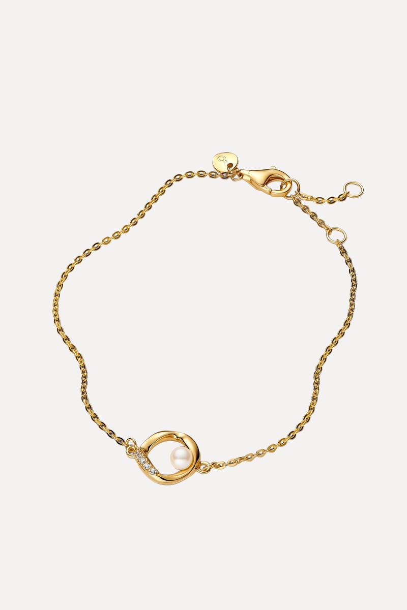 Organically Shaped Pavé Circle & Treated Freshwater Cultured Pearl Bracelet