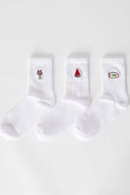 Pack Of 3 Embroidered Ankle Socks