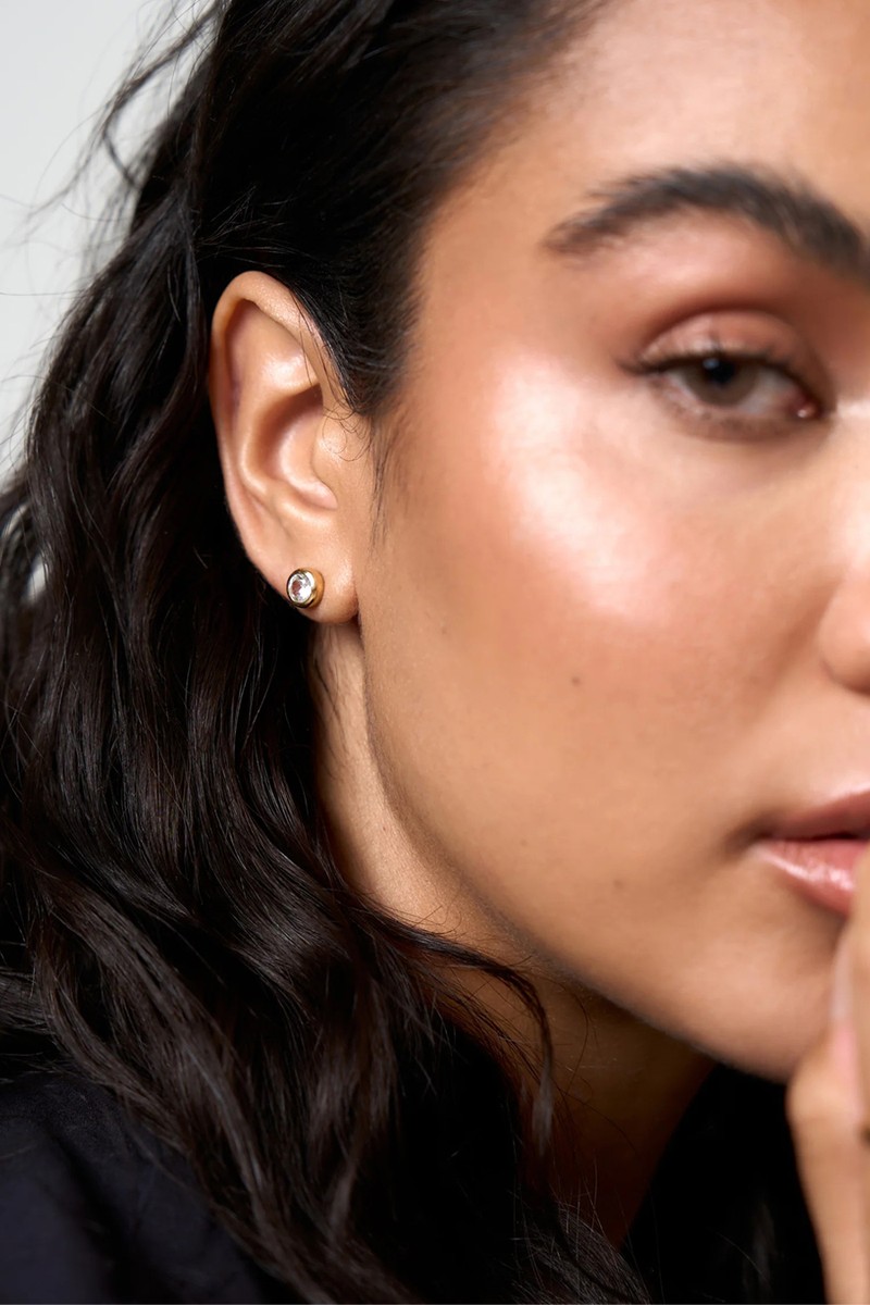 Gold Dome Diamond Stud Earrings