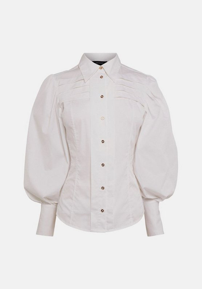 Poplin Volume Sleeve Seamed Structured Woven Shirt