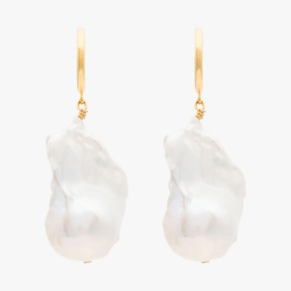 Gold Plated Silver Baroque Pearl Hoop Earring from Anni Lu