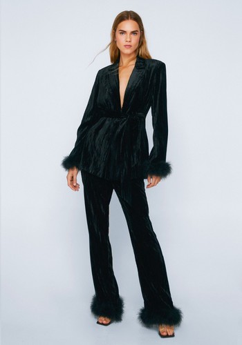 Premium Velvet Flares With Feather Trims