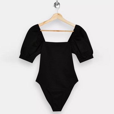 Black Poplin Sleeve Bodysuit