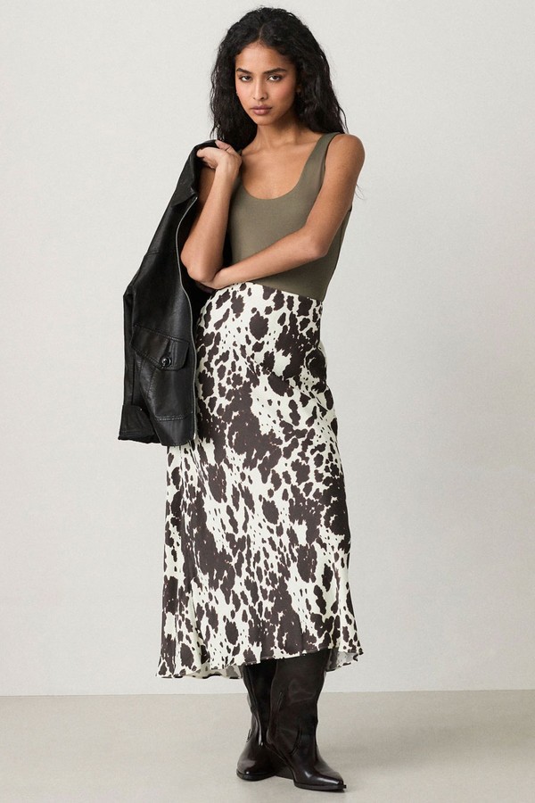 Cow Print Satin Midi Skirt from Next