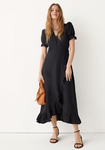 Ruffled Wrap Midi Dress