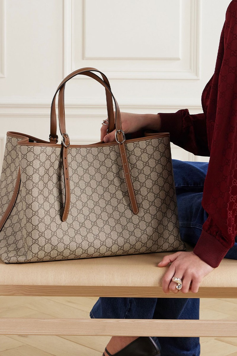 GG Emblem Leather-Trimmed Printed Coated-Canvas Tote from Gucci