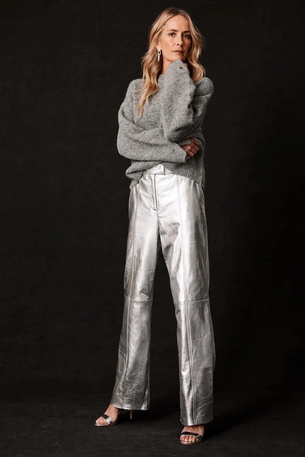 Silver Leather Wide Trousers from Mint Velvet