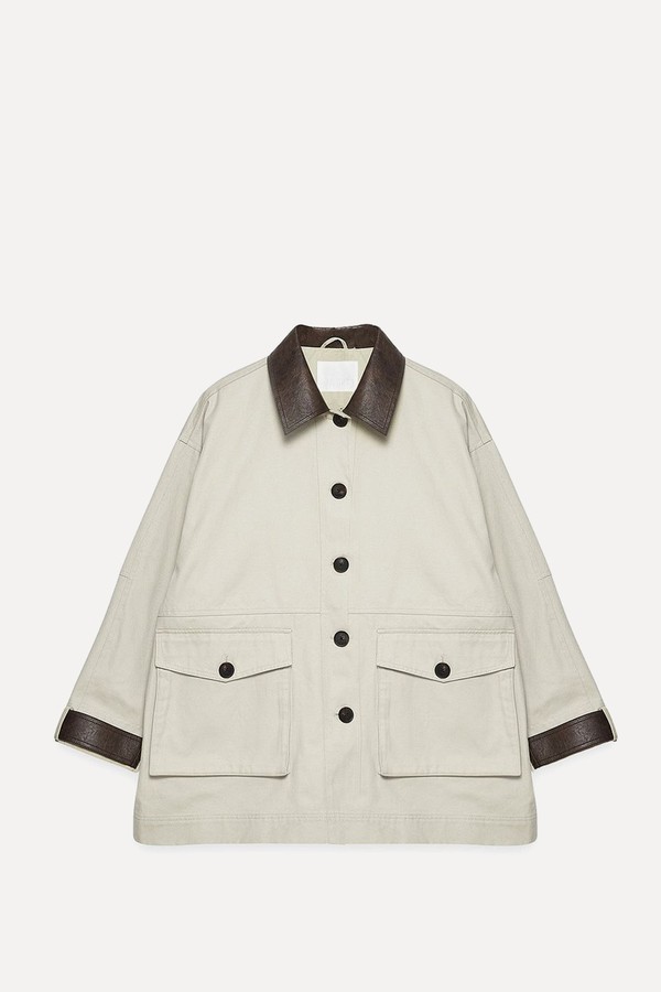 Contrast Collar Drawstring Jacket