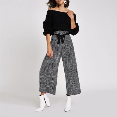 Black Herringbone Culotte