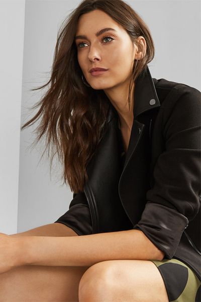 Faux Leather Collar Biker Jacket