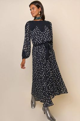 Irene Navy Polka Dot Crochet-Detailed Midi Dress from Rixo
