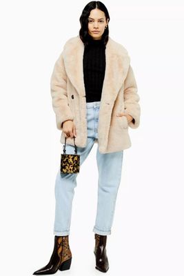 Cream Soft Faux Fur Double Breasted Coat