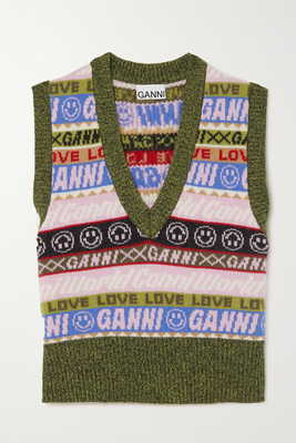 Recycled Wool Blend Jacquard Vest from Ganni