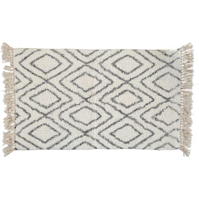 Cream & Grey Diamond Tassel Bath Mat