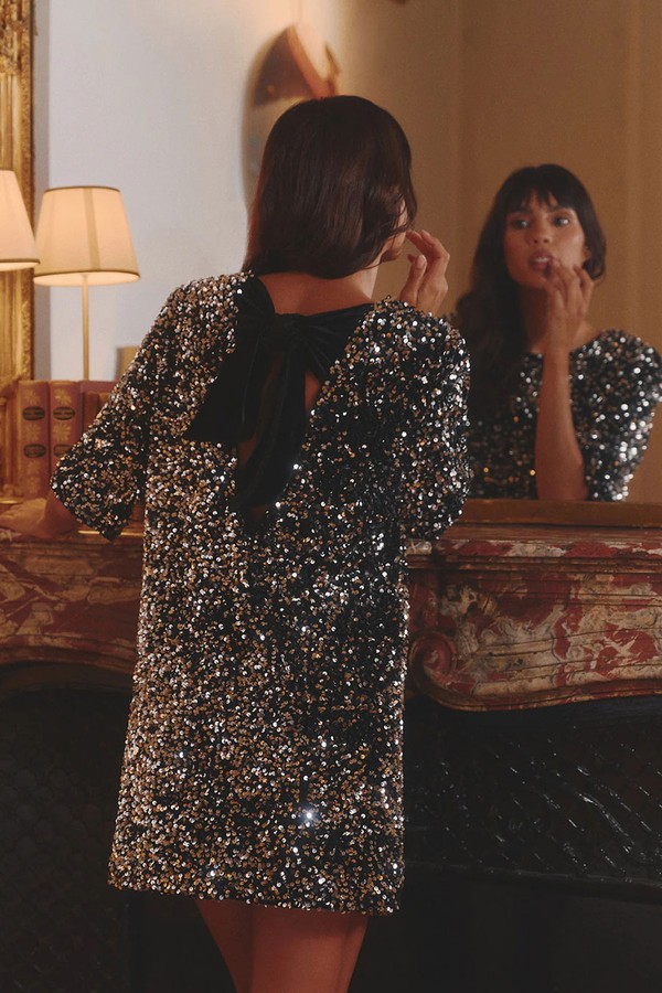 Elodie Sequin Bow Tie Back Mini Dress from 4th & Reckless
