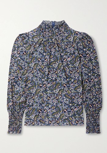 Gaia Shirred Paisley-Print Cotton-Poplin Blouse from Veronia Beard