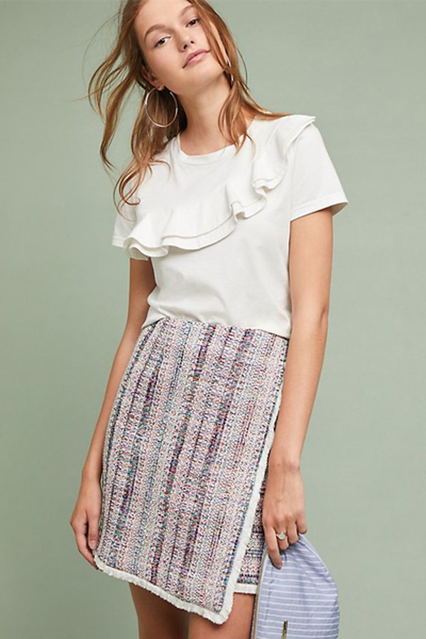 Fringed Metallic-Tweed Wrap Skirt from Anthropologie