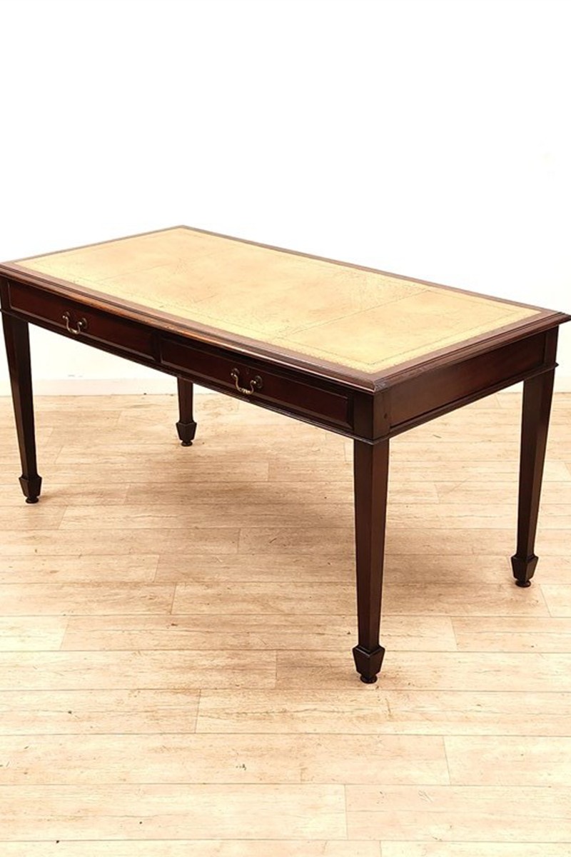 Antique Edwardian Solid Mahogany Leather Top Writing Table Desk from Daniel Lauren Antiques
