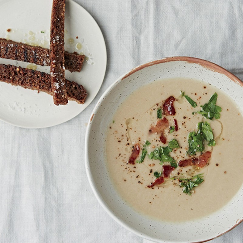 Jerusalem Artichoke & Truffle Soup with Rye Bread Croutons