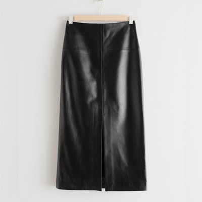 Front Slit Leather Midi Skirt from & Other Stories