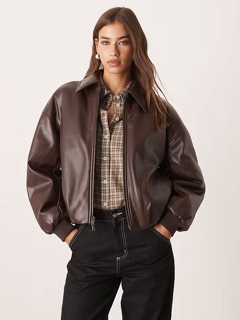 Vegan Leather Bubble Hem Bomber Jacket from Abercrombie & Fitch