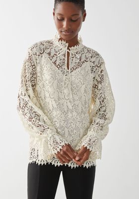 Relaxed Scalloped Ruffle Lace Blouse