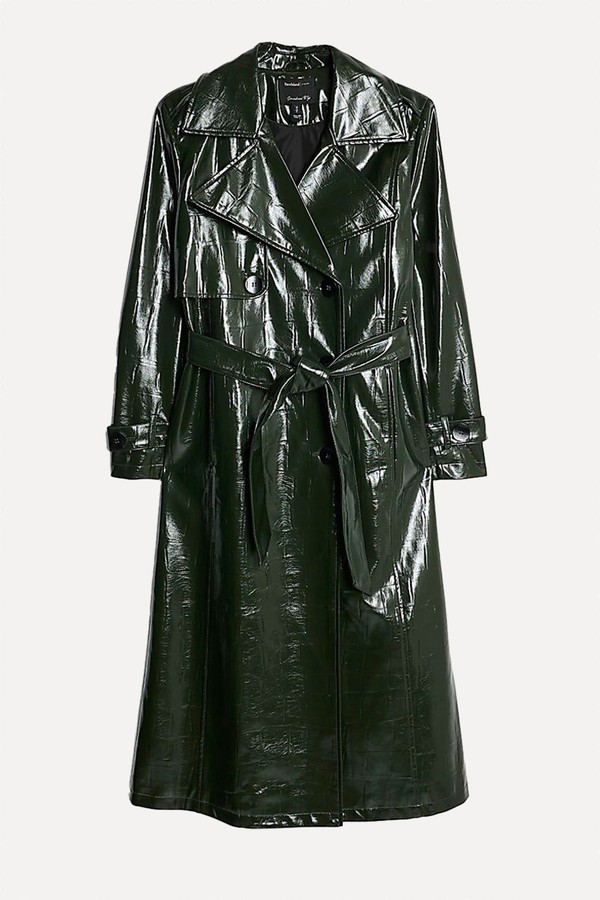 Faux Leather Croc Texture Trench Coat from River Island