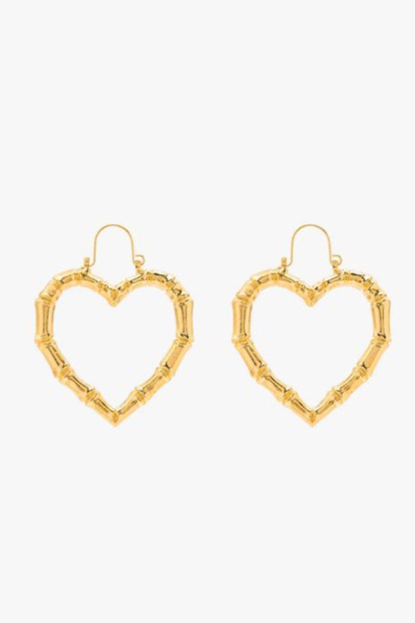 Gold Tone Misty Bamboo Heart Earrings from Rixo