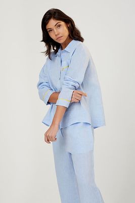 Pepper Blue Linen Pyjama Shirt from Hesper Fox