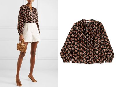 Jane Gathered Floral-Print Cotton-Voile Blouse 