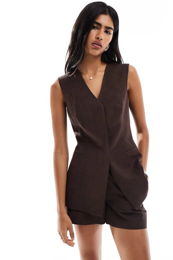 Linen Blend Tailored Longline Waistcoat from ASOS Design