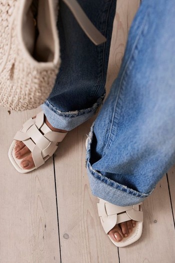 Cream Leather Woven Flat Sandals, £89 | Mint Velvet