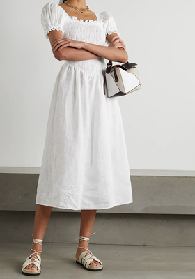 Belle Shirred Linen Midi Dress & Scarf Set from Sleeper