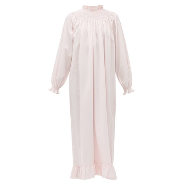 Shirred Swiss-Dot Cotton-Poplin Dress from Loretta Caponi