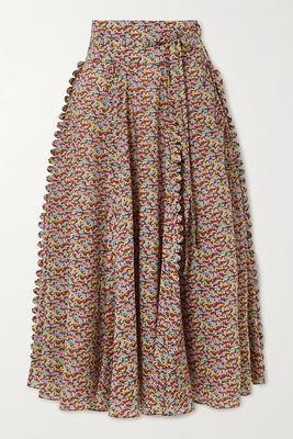 James Scalloped Printed Cotton-Poplin Midi Skirt from Horror Vacui